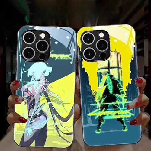 Cyberpunk Edge Runners Luminous Case Smartphone Case David Lucy iPhone 16pro Case Tempered Glass Mirror Glass Luminous Phone Sensitive Illumination Voice Activated Incoming Colorful Light Glows to