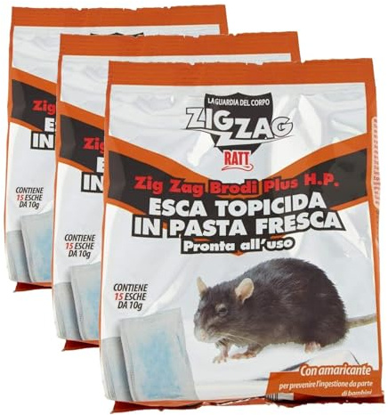 ZIG-ZAG, Ratt Bordi Plus, Insetticida per Ratti, Esca Topicida, Esche per topi pronta all’uso, Uso Esterno Interno Casa, Disinfestazione per roditori, Azione immeditata, 15 esche da 10 g