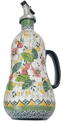 ZOUBAOQ Olivenöl-Spenderflasche aus Keramik, handbemalt, mit Griff, große Kapazität, Oli- und Essig-Menage zum Kochen, um Lichteinfall zu verhindern