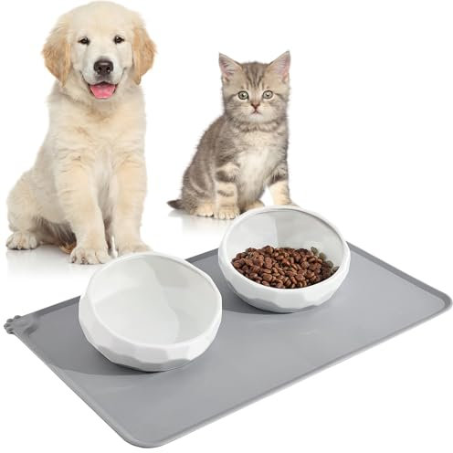 Cat and Dog Feeding Mat, Non-Slip Cat Food Mat - Waterproof Silicone Pet Feeding Mat for Cats and Dogs, Large 48x30cm, Durable Pet Placemat for Food and Water Bowls, Easy to Clean, Non-Toxic, Gray