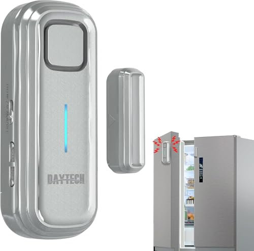DAYTECH Alarme de porte de réfrigérateur avec retard 1/2/3/4 minutes lors de l'ouverture de la fenêtre Alarme de fermeture des portes Rappel Capteur de porte de congélateur ou carillon 0 à 120 dB pour