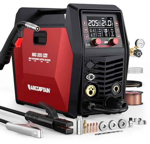 ARCCAPTAIN 205A Soldador Maquina de Soldar 6 en 1 con control APP iControl Sin Gas MIG/Gas MIG/MMA E-Hand/Lift TIG/Compatible con Spool Gun/Soldadura por puntos, Soldador Inverter IGBT 230V