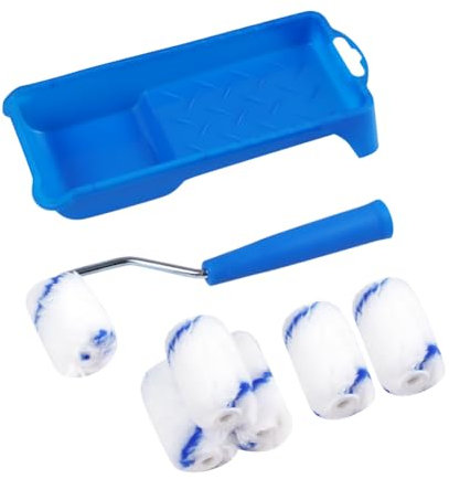 Kit de rodillo de pintura pequeño de 5 cm, mini rodillo de pintura y pincel, juego de rodillo de pintura de pared, kit de decoración del hogar, incluye 1 marco de rodillo y 1 bandeja y 6 fundas de