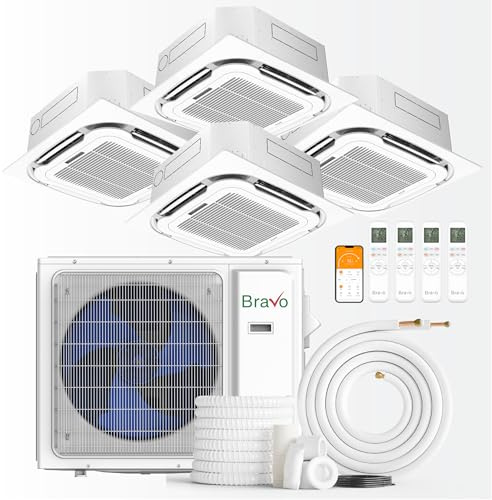 BRAVO 36,000 BTU 4-Zone Ceiling Cassette Mini Split AC Heat Pump, 23 SEER2