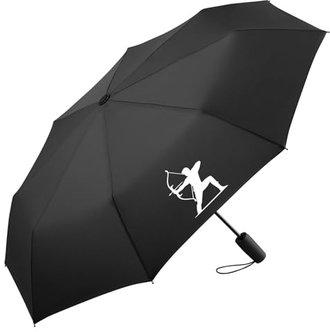 Huuraa Regenschirm Bogenschießen Silhouette Geschenk | 98cm Schwarz Sturmfest Taschenschirm Geschenkidee