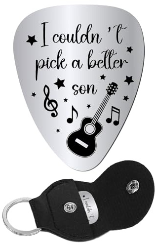 CREATCABIN Gitarrenplektrum Der Aufschrift I Couldn’T Pick A Better Son“Edelstahl Für Bass Akustik E Gitarre Rock Plektren Mit Schlüsselanhänger PU Leder Schmuck Für Weihnachten Geburtstag 3.2x2.6cm