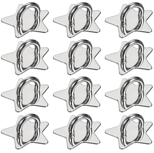 PATIKIL Metal Phone Charm Hook 1, 12Pcs Adhesive Star Shaped Phone Finger Grip Hook Smartphones Keychain Ring Charm Loop for DIY Tablet Case Accessories, Silver