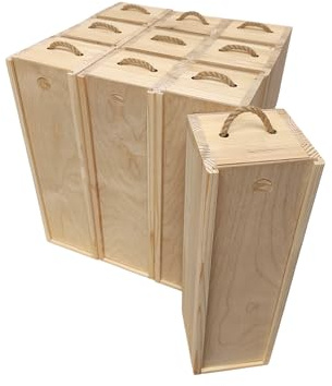 Sonliner Caja de vino de madera hecha a mano con tapa deslizante, 36 x 11 x 10,5 cm, envoltorio de regalo sostenible para botellas de vino, ideal para bodas, cumpleaños y ocasiones especiales. (10)