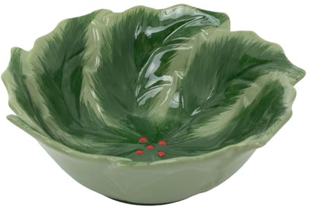 Carousel Home Reactive Glaze Holly Foliage Christmas Bowl | Festive Ceramic Bowl for Snacks, Soups & Desserts | Christmas Tableware - 220ml