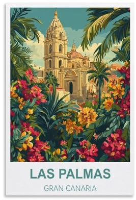 FJIWECWSQ Las Palmas Gran Canaria Vintage-Reiseposter, 30 x 45 cm, Leinwand-Kunstdruck, Gemälde