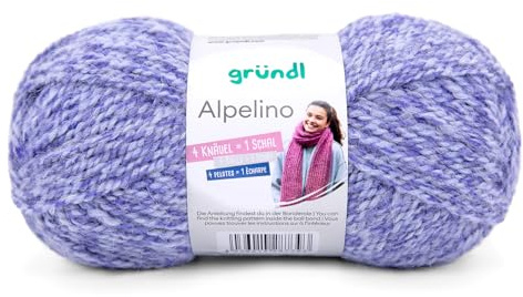 Gründl Wolle Alpelino - Dicke Wolle mit Alpaka zum Stricken und Häkeln - Strickgarn - Weich und hautfreundlich - 80% Polyacryl, 20% Alpaka - 1 Knäuel 100 g / 200 m - Nadelstärke 6-7 - lila