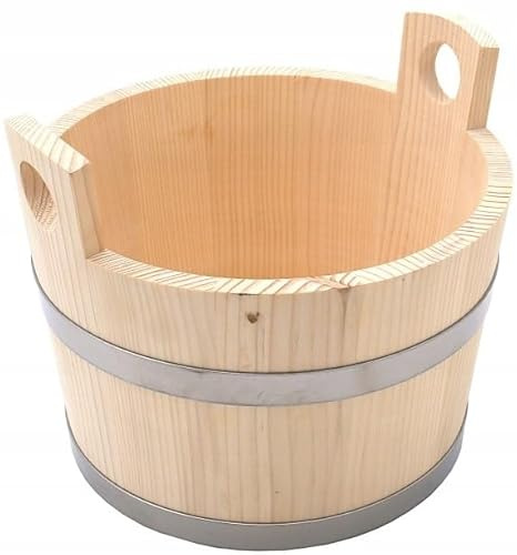 FEINZ Seau de sauna en bois de sapin 5 L | Idéal pour les infusions et le bien-être au sauna, Avec cerclages en acier inoxydable, Non peint et fabriqué à la main