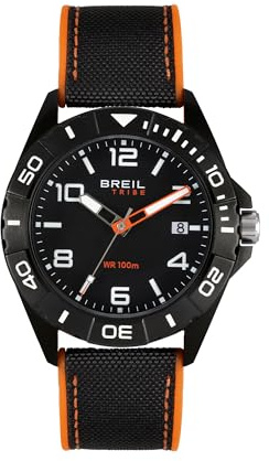 Breil Orologio Uomo, Bracciale in Silicon,Nylon, Cassa 42 cm | Collezione BLACK HORIZON, Movimento Quarzo Analogico, Resistente all'acqua 50 metri, Idee regalo Uomo