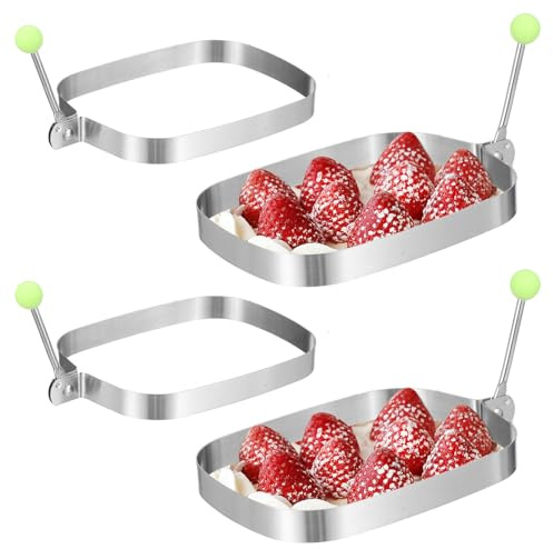 JOINPAYA 4 Stück Edelstahl Backringe Rechteckig mit Silikon Mittlere Kleine Formen für Millefeuille Torten Pfannkuchen Omelett Hitzebeständig Wiederverwendbar Vielseitig fürs Frühstück