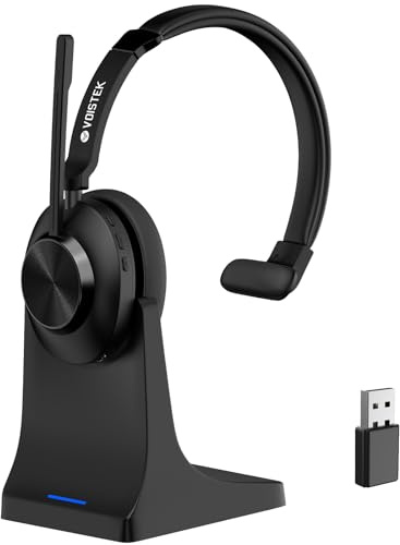 Voistek Casque sans Fil avec Bluetooth et dongle USB - 50 Heures d'autonomie - Microphone antibruit pour des appels clairs - Idéal pour Le Bureau à Domicile, Le Bureau et Les centres d'appels