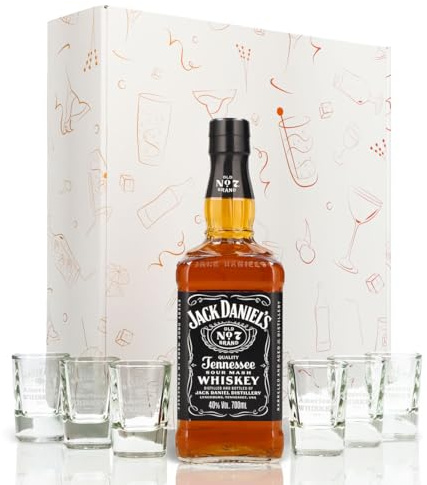 Sipply Geschenkset 3-teilig mit 2 Shotgläser MOAW und 1 Flasche Jack Daniels 0,7l 40,0% Vol. | mit Geschenkverpackung: Weiß | Geschenk für Frauen Männer Mama Papa Freundin zu Weihnachten Ostern