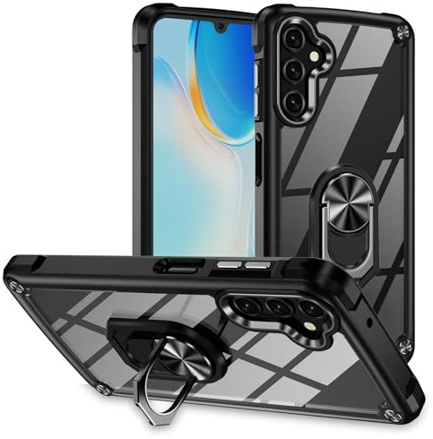 Wigento Ringhalter Hülle für Samsung Galaxy A37 5G, TPU und Kunststoff, Linsenschutz, stoßfest, Standfunktion, präzise Aussparungen Handyhülle (Schwarz)