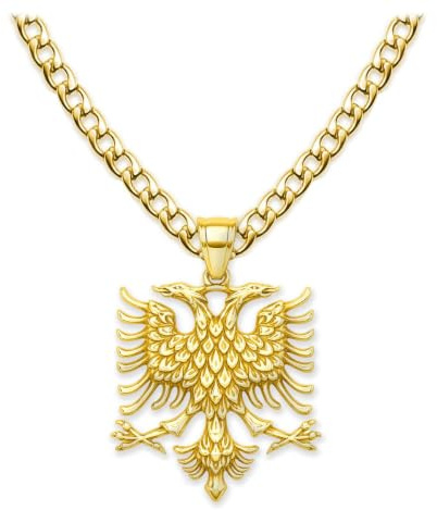 Soul-Cats Kette mit Albanien Adler Wappen aus Edelstahl, in Silber oder Gold, verschiedene Ketten Albanischer Doppeladler, Geschenkverpackung
