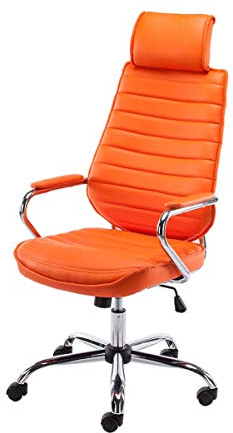 CLP Bürostuhl RAKO mit Kopfstütze und Laufrollen | Höhenverstellbarer Schreibtischstuhl mit Kunstlederbezug, Farbe:orange