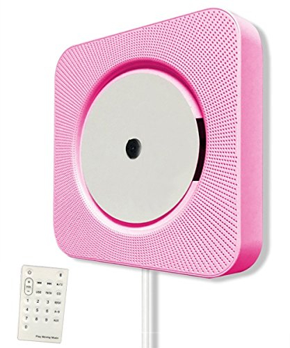 KINGCOO Bluetooth CD Player, Portable Wall Mountable Home Audio Built-in HiFi Speaker with Remote Control FM Radio Cable Pulling-Switch USB MP3 Player (Pink)