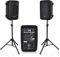 PA Speaker DJ Mixer Bundle - 300 W Portable Wireless Bluetooth Sound System w/USB SD XLR 1/4 RCA Inputs - Dual Speaker, Mixer, Microphone, Stand, Cable - Home/Outdoor Party - Pyle PPHP28AMX,Black