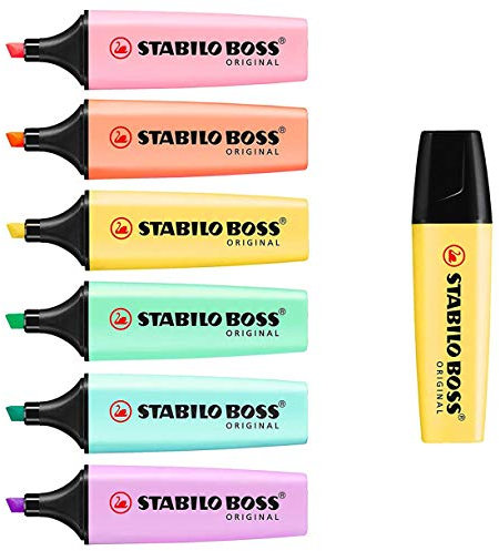 STABILO BOSS Original Pastel Highlighter Pens Highlighter Markers - Bumper Pack of 7