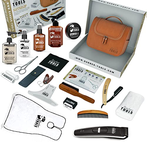 Kit/Set/Coffret d'entretien et de soin pour barbe et rasage avec Soin de barbier Tondeuse et Bavoir - Cosmetique Made in France ✮ BARBER TOOLS ✮