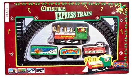 Deko Weihnachtszug 9-teilig - Mini Zug zu Weihnachten Eisenbahn mit Lokomotive, 3 Waggons und 5 Schienen - Gesamtgröße ca. 59x27 cm