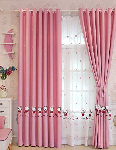 Lactraum Vorhänge Kinderzimmer Mädchen Blickdicht Rosa mit Ösen Bestickt Katze Herz 145 x 245cm