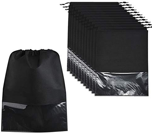 Soumit Sac à Chaussures de Voyage L (12 pièces), Housse Anti-Poussière de Chaussures pour Stockage de Chaussures, Pochette Portable de Chaussures con Fenêtre Transparente et Cordon de Serrage