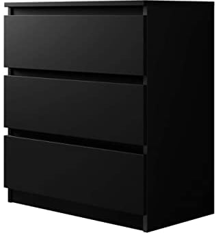 Kommode mit 3 Schubladen Malwa M3, Anrichte, Diele, Flur, Highboard, Mehrzweckschrank, Sideboard, Wohnzimmer, Esszimmer (Schwarz)