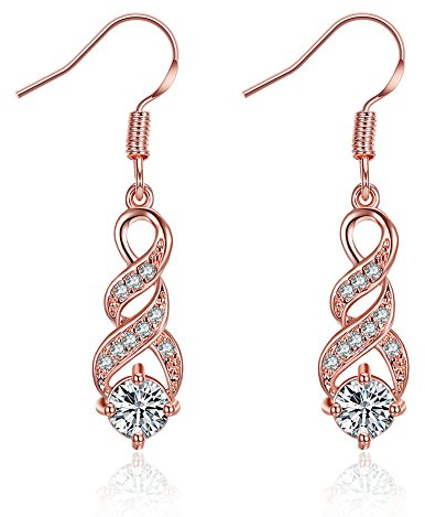 Boucles d'oreilles pendantes tendance en or rose 14 carats avec oxyde de zirconium Boucles d'oreilles pendantes infini pour femmes oreilles sensibles CZ cristal mariage Cadeau d'anniversaire de Noël