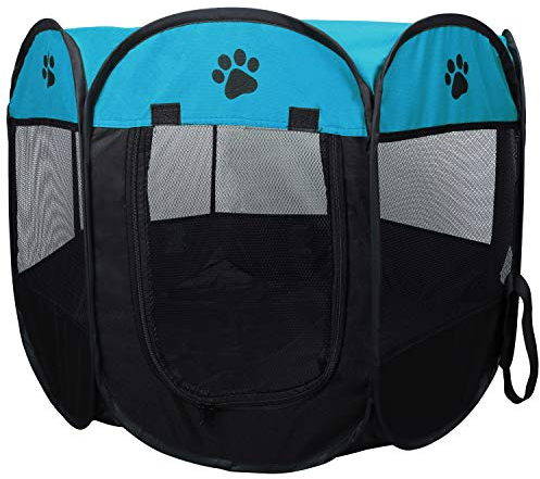Coolty Faltbar Haustier Zelt, 8-Panel Haustier Tierlaufstall, Tragbar Haustier Haus für Hunde Katzen Kaninchen Kleintiere, 73 * 73 * 43cm (Blau)