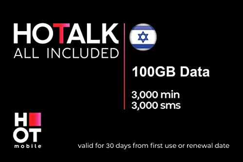 Hot Mobile - Tarjeta SIM Prepago, Israel, 100 GB, 3000 Minutos, 3000 SMS, 4G | LTE, Activación Obligatoria www. marcopolomobile. com