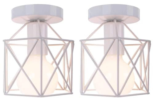 2 Pcs Lámpara de Techo Industrial Vintage Luz de Techo Retro Pequeña E27 Plafón para Dormitorio Salón Pasillo Cocina Loft Comedor (Blanco)