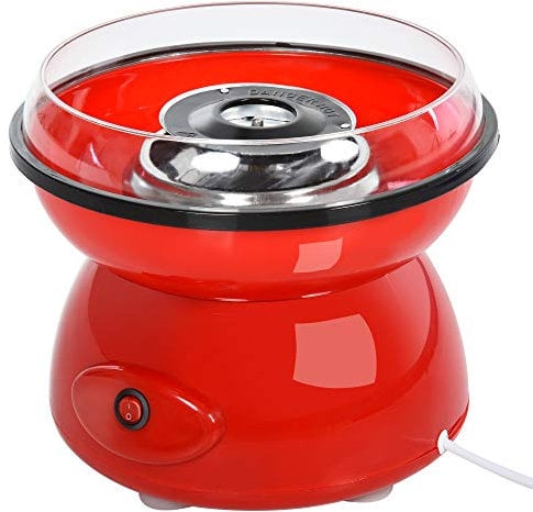 HOMCOM 450W Candy Floss Machine, Professional Automatic Cotton Candy Sweet Machine with Candyfloss Sticks, Spoon, Splash Guard, Non-Slip Base for Birthday Christmas Wedding Party, Funfair Style, Red