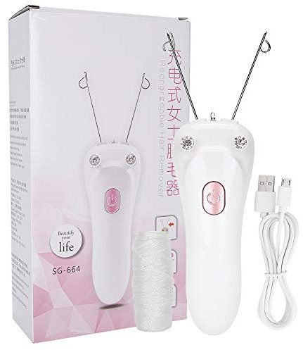 Elektrischer Gewinde Epilator, Damen Gesichts Haar Entferner, Haarentferner für das Gesicht, USB Lade Epilierer für Baumwollfäden (Host + Baumwollfaden + USB Kabel)(Rosa)
