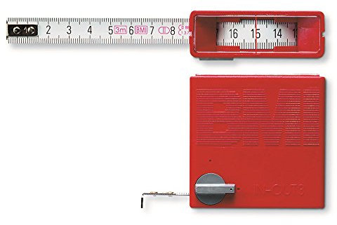 BMI TaschenbandmaÃŸ 404 IN-OUT, Länge 3 m, mm-Teilung Bandbreite: 13 mm, weisslackiertes Band, Gehäuse rot Massband 404341
