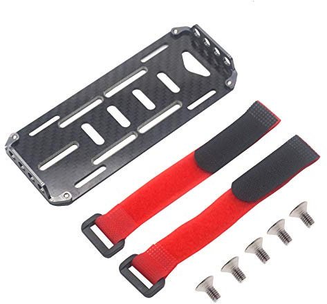 ShareGoo RC Car Battery Plate,Carbon Fiber Mounting Board with Strap Tie Compatible with Traxxas HSP Redcat RC4WD Axial SCX10 D90 HPI Tamiya CC01 1/10 RC Car Crawler