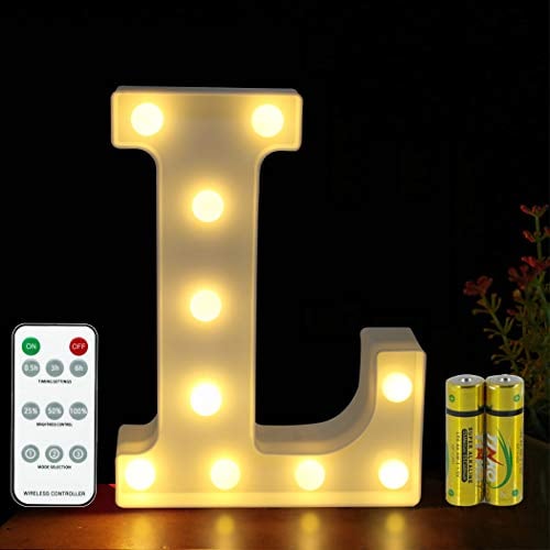 Buchstaben Lichter HONPHIER® Buchstabe Lampe Fernbedienung Alphabet Lampe LED Brief Beleuchtung Buchstabe Licht Beleuchtete Buchstaben Nachtlichter Dekoration für Geburtstag Party Hochzeit (L)
