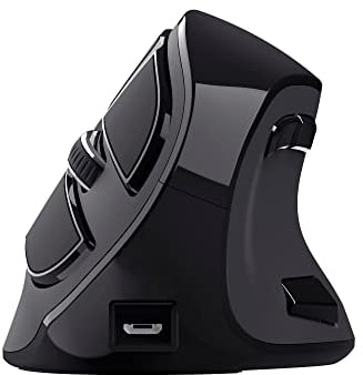 Trust Voxx Vertikale Kabellose Maus, Wiederaufladbare Ergonomische Funkmaus, Bluetooth und 2.4 GHz Verbindung, 9 Tasten, 1200-2400 DPI, PC/Mac/Computer/Laptop/MacBook/Chromebook - Schwarz
