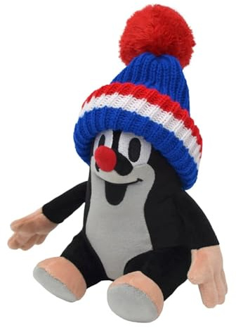Der kleine Maulwurf, sitzend, mit blauer Trikolore Mütze, 20cm