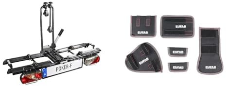 EUFAB 12010LAS Fahrradträger: Kupplungsträger Poker-F (ehemals Raven) klappbar, für 2 Räder, für E-Bikes geeignet + EUFAB 11242 Fahrradtransportschutz 6-tlg