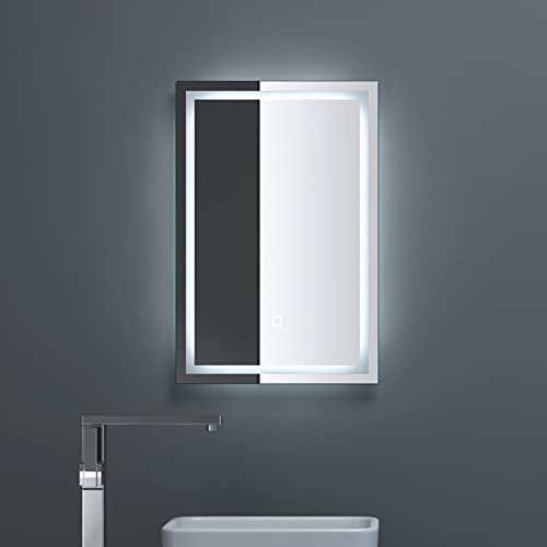 dopporo Badspiegel mit Beleuchtung 40x60cm LED Wandspiegel dimmbar | Badezimmerspiegel mit Touch Bedienung Beschlagfrei durch Antifog-Schicht Energiesparende Lich LED-Spiegel-02