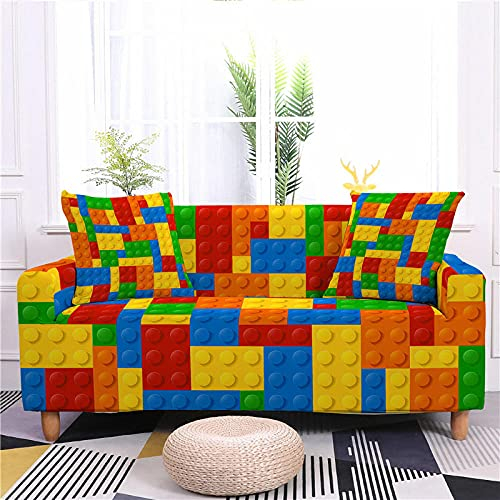 LNXSESN Sofabezug Bunte Geometrie Sofaüberwurf Stretch Elasthan Sofahusse Abnehmbare Waschbar Couch überzug Anti Rutsch Sofa überzug Moderne Couchbezug Universal Couch überwurf 2 Sitzer