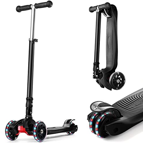 IMMEK Kinderroller 3 Räder Faltbar für Kinder Roller ab 3-14 Jahre Kleinkind Scooter für Jungen und Mädchen mit 3 PU LED Räders, Verstellbare Lenker und Maximale 50 KG (Schwarz)