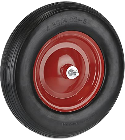 Relaxdays Roue de brouette avec axe 4.80 4.00-8, Caoutchouc, Jante en Acier, Pneu Rechange, increvable, Noir/Rouge
