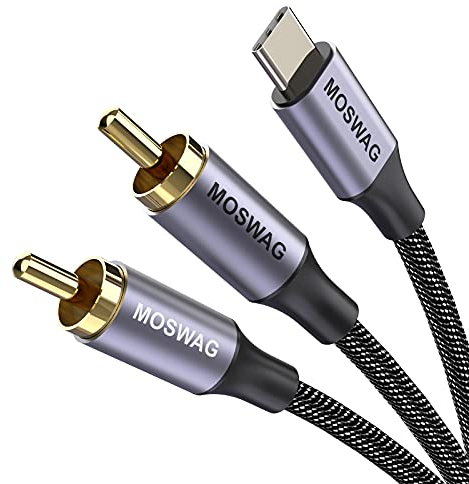 MOSWAG USB C auf Cinch Audiokabel, USB-C auf 2RCA Typ C auf Cinch Stecker auf Y Stecker Splitter mit Chip kompatibel mit Laptop, Tablet, Smartphone, Pixel 3/2 Verstärker, Lautsprecher