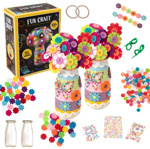 Fun Craft Craft - Kit di fiori per bambini | Oltre 300 pezzi per creare il proprio bouquet di fiori con bottoni e fiori in feltro fai da te vaso
