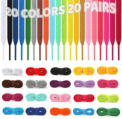 WanderGo 20 Colored Shoe Laces Multipack, Flat Shoelaces for Sneakers Skate Shoes Boots, Durable Replacement, 120cm/47inch, 20 Colors